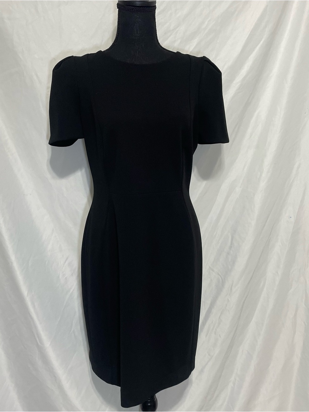 Calvin Klein Crew Neck Short Tulip Sleeve Black Sheath Stretch Dress size 10
